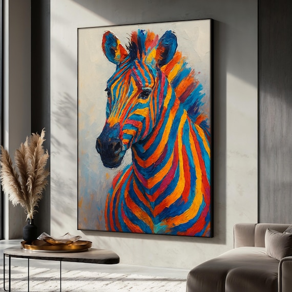 Colorful Zebra Painting, Abstract Animal Art Print
