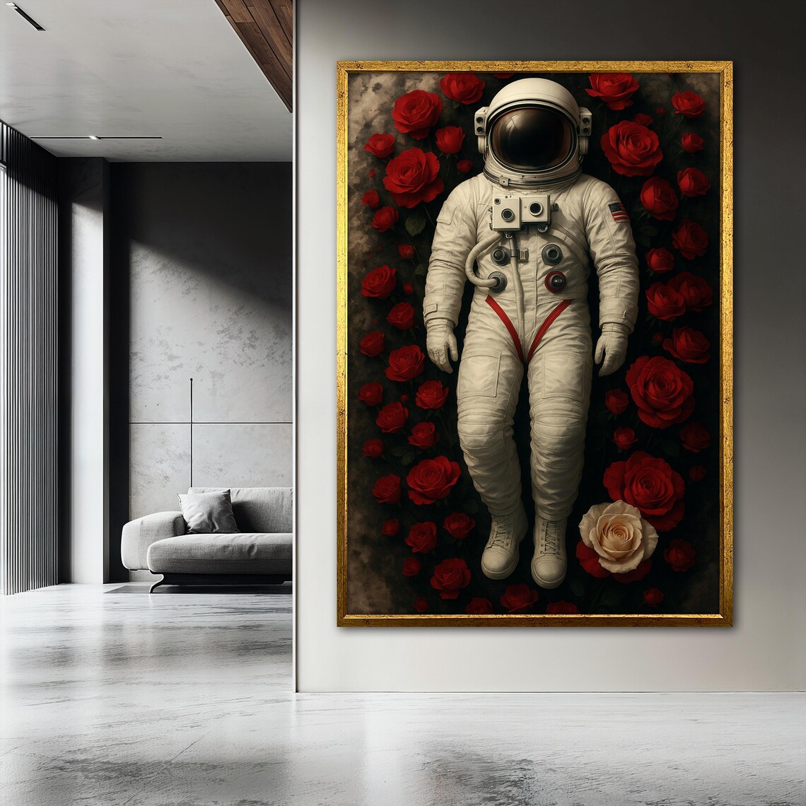 Astronaut With Roses, Surreal Floral Cosmos Art Print - Image 3