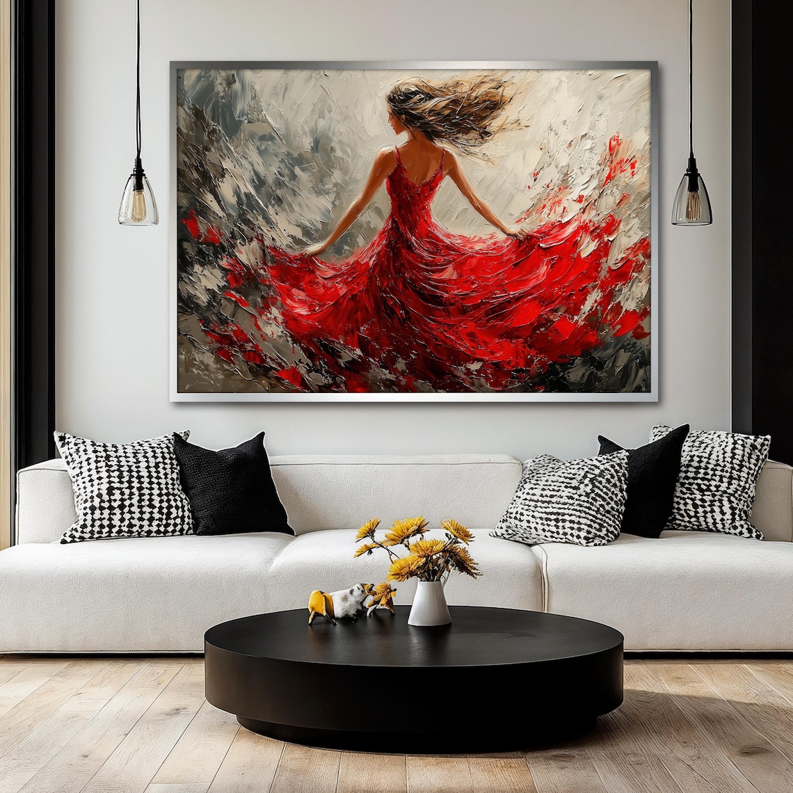 Modern Painting Of Woman In Flowing Dress, Abstract - Image 2