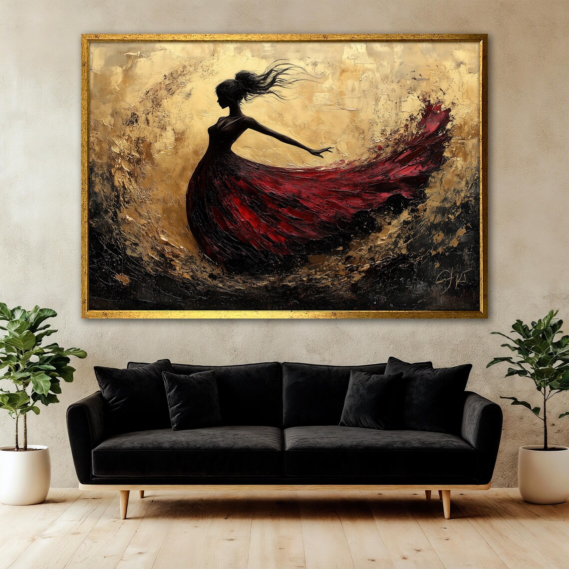 Silhouette Woman In Red Dress, Modern Wall Art - Image 3