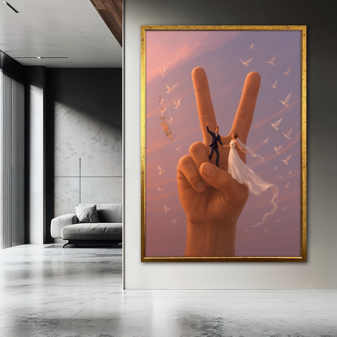 Wedding Couple Painting, Surreal Romantic Scene - Image 3