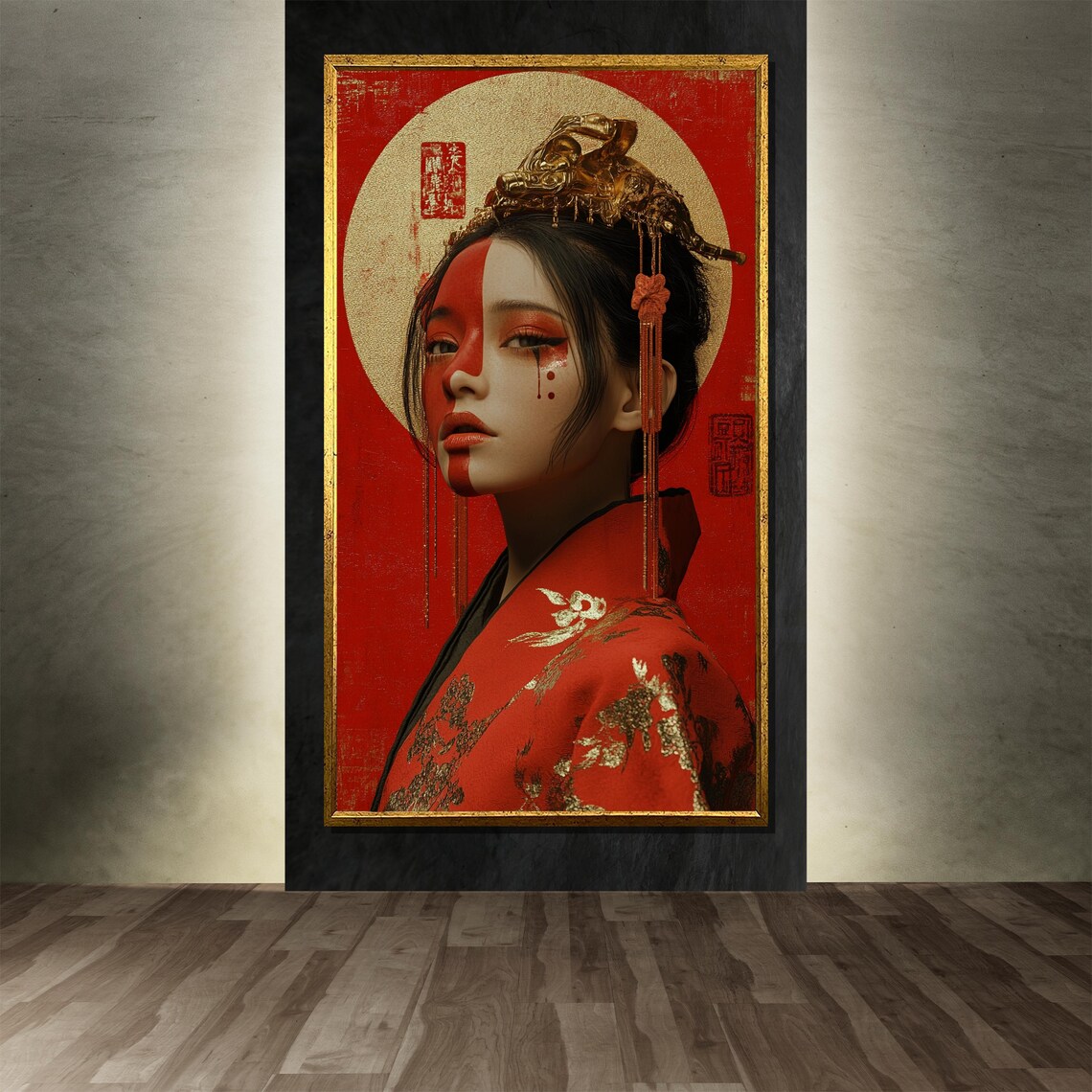 Red Chinese Imperial Woman Gold Phoenix Headdress Portrait Poster - Image 3