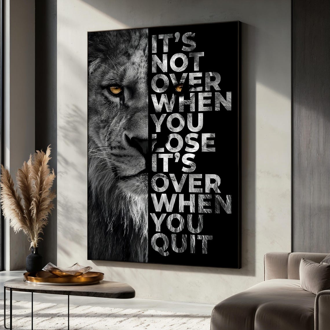 Motivational Lion, Black and White Animal Art Print