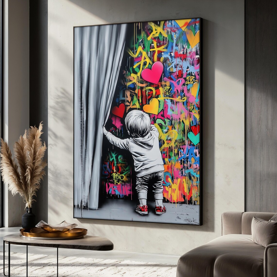 Graffiti Heart Wall Painting, Modern Urban Decor