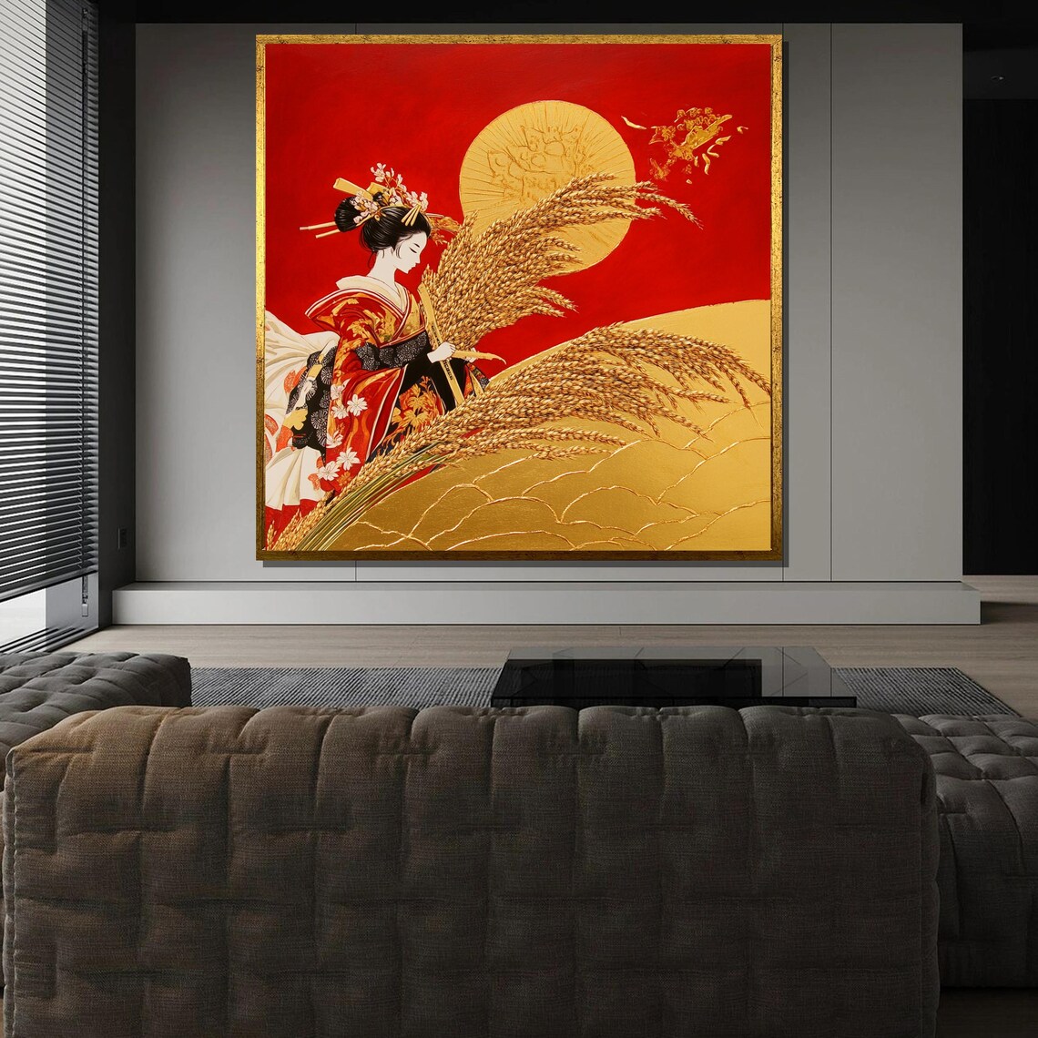 Japanese Woman With Golden Wheat Painting, Art Print - Image 3