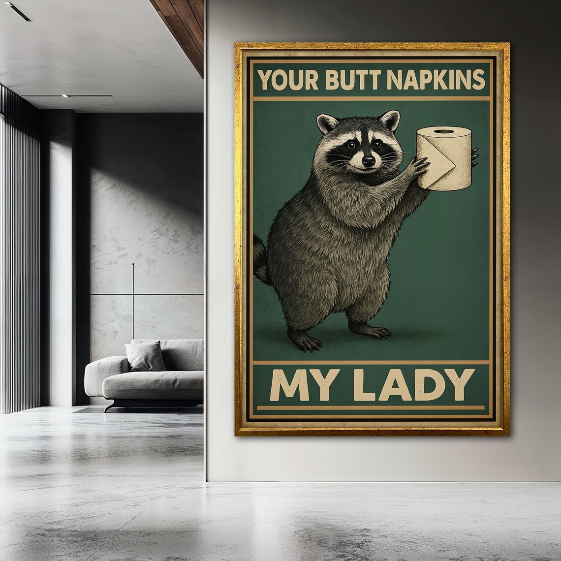 Funny Raccoon Bathroom Humor, Rustic Animal Poster - Image 3