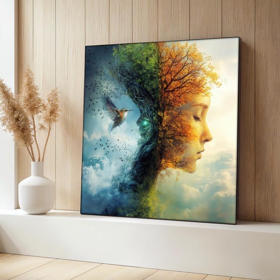 Fantasy Tree Woman Painting, Surreal Home Office Decor