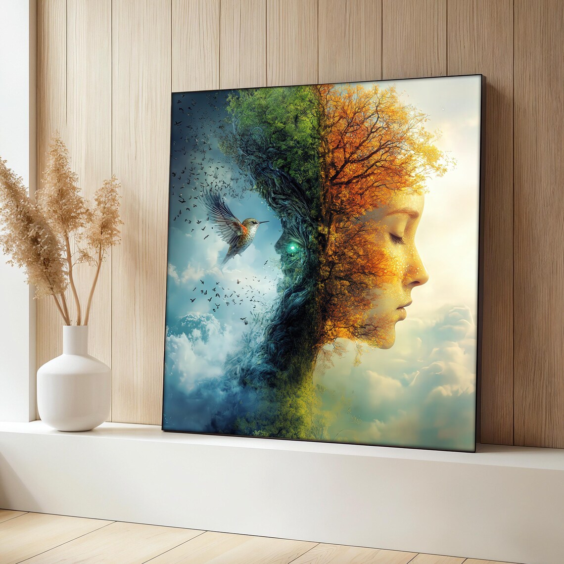 Fantasy Tree Woman Painting, Surreal Home Office Decor