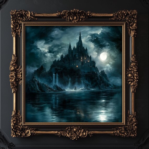 Castle Oil Painting Print, Dark Academia Decor