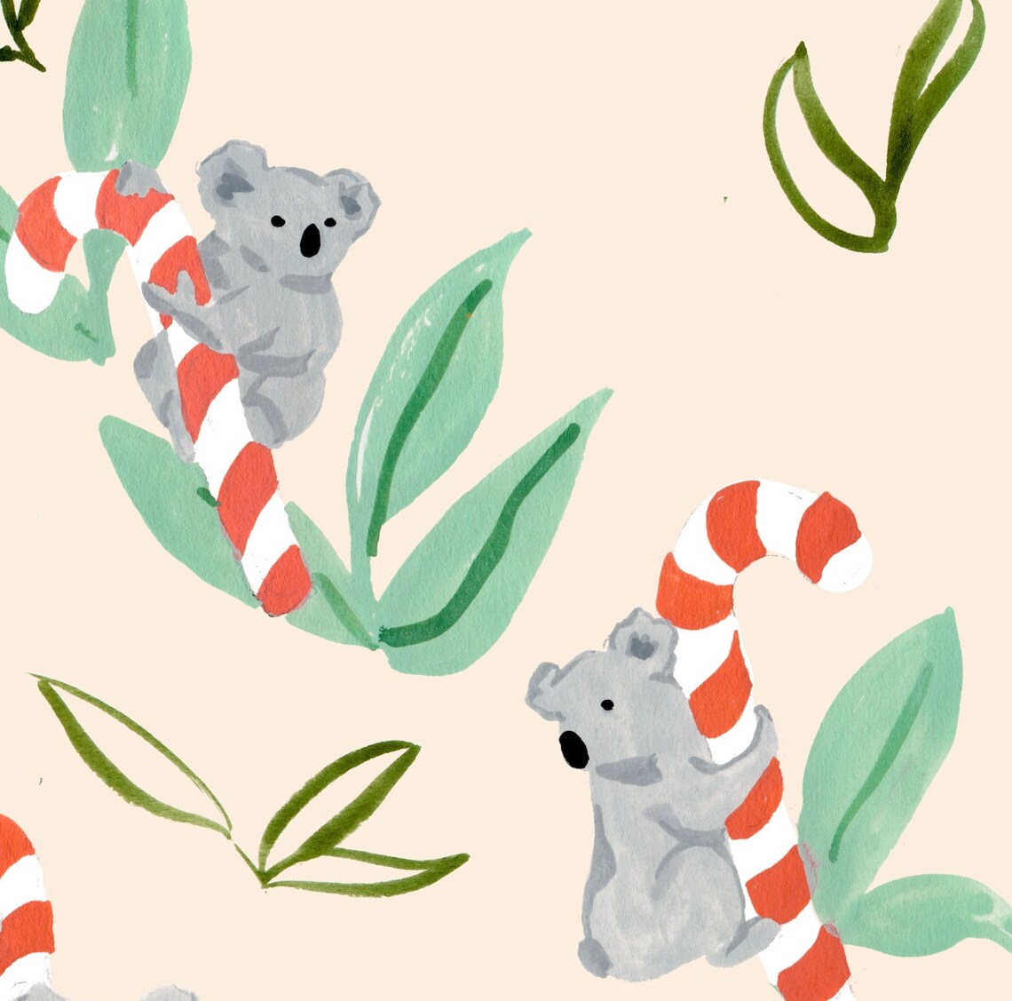 Koalas and Candy Art Print, Modern Holiday Decor - Image 4