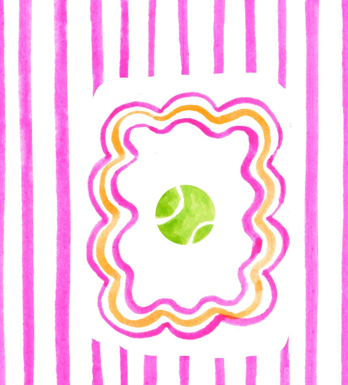 Tennis Ball Pink Striped Wavy Frame Retro Sporty Wall Art Print