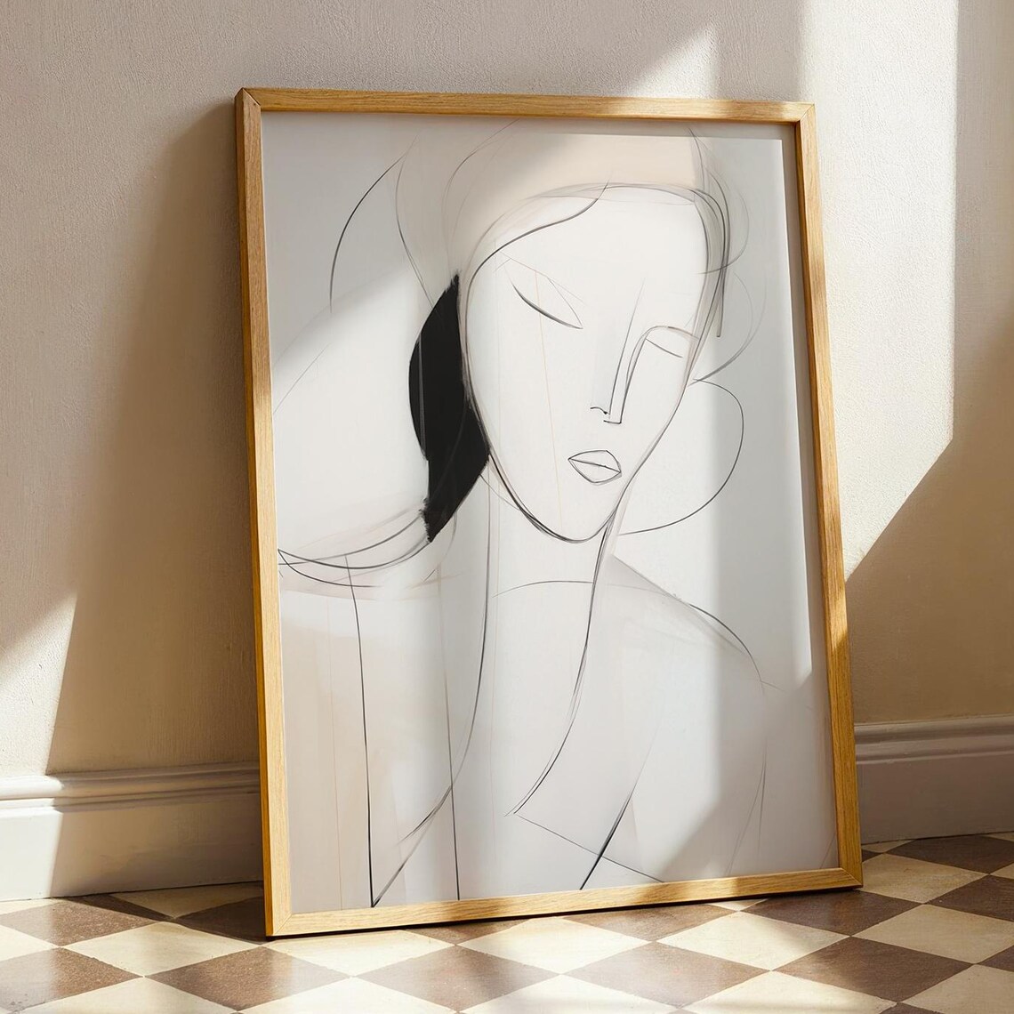 Minimalist Line Art Woman Portrait Black Ink Modern Face Poster