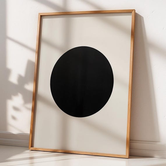 Black Circle Minimalist Wall Art Bold Monochrome Geometric Print Abstract Modern Decor Instant