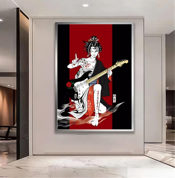Artistic Woman Playing Guitar Canvas Musical And Expressive Wall Art