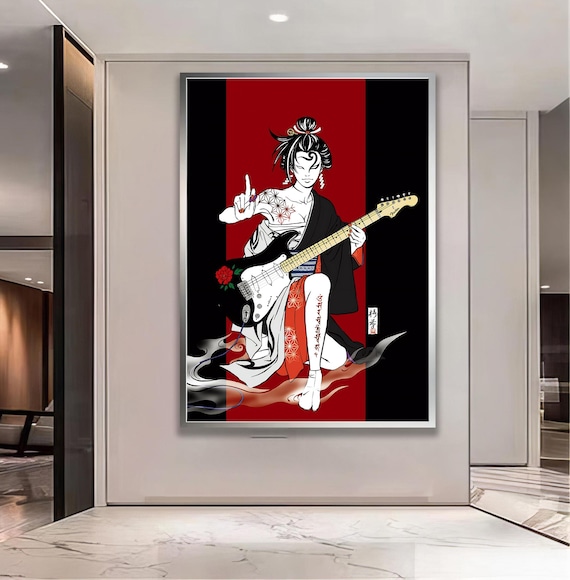 Rock Geisha Electric Guitar Tattoo Japanese Music Art Poster