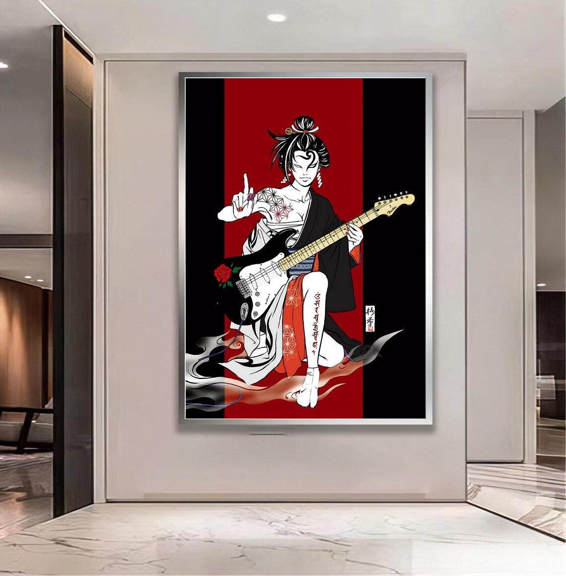 Rock Geisha Electric Guitar Tattoo Japanese Music Art Poster