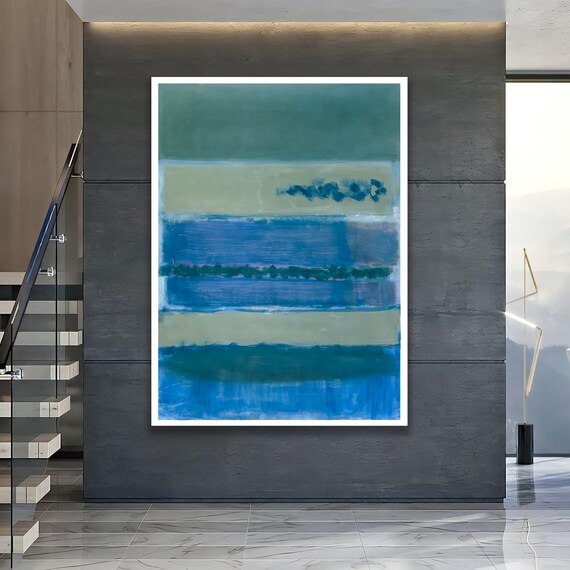 Abstract Painting In Beige Moss Green And Blue Modern Wall Art Contemporary Home Decor
