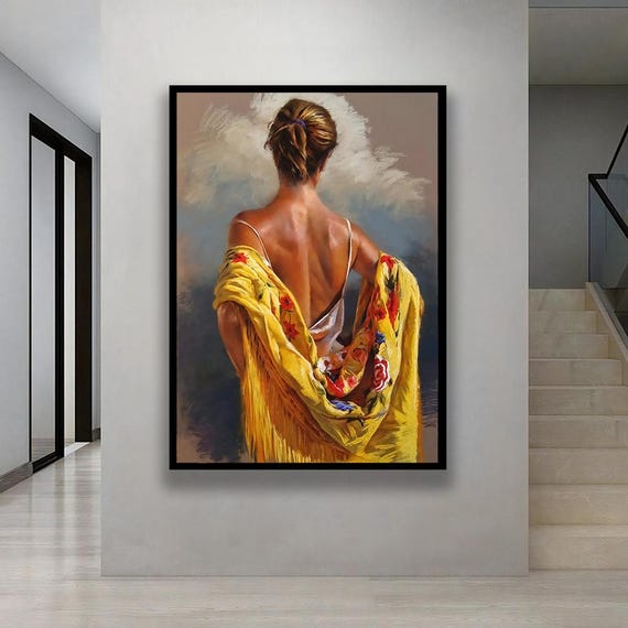 Woman In Yellow Dress Canvas Print Modern Fashion Illustration