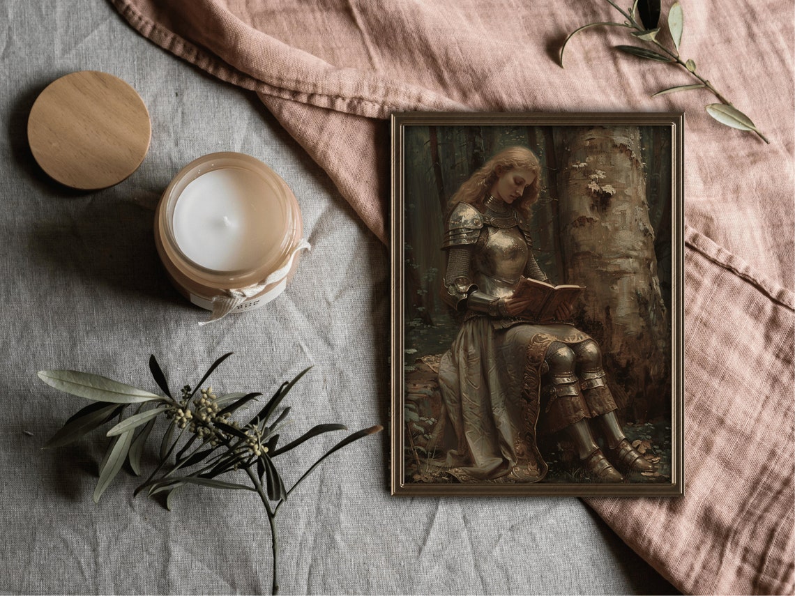 Lady Knight Reading By A Birch Tree In A Quiet Forest Poster - Image 2