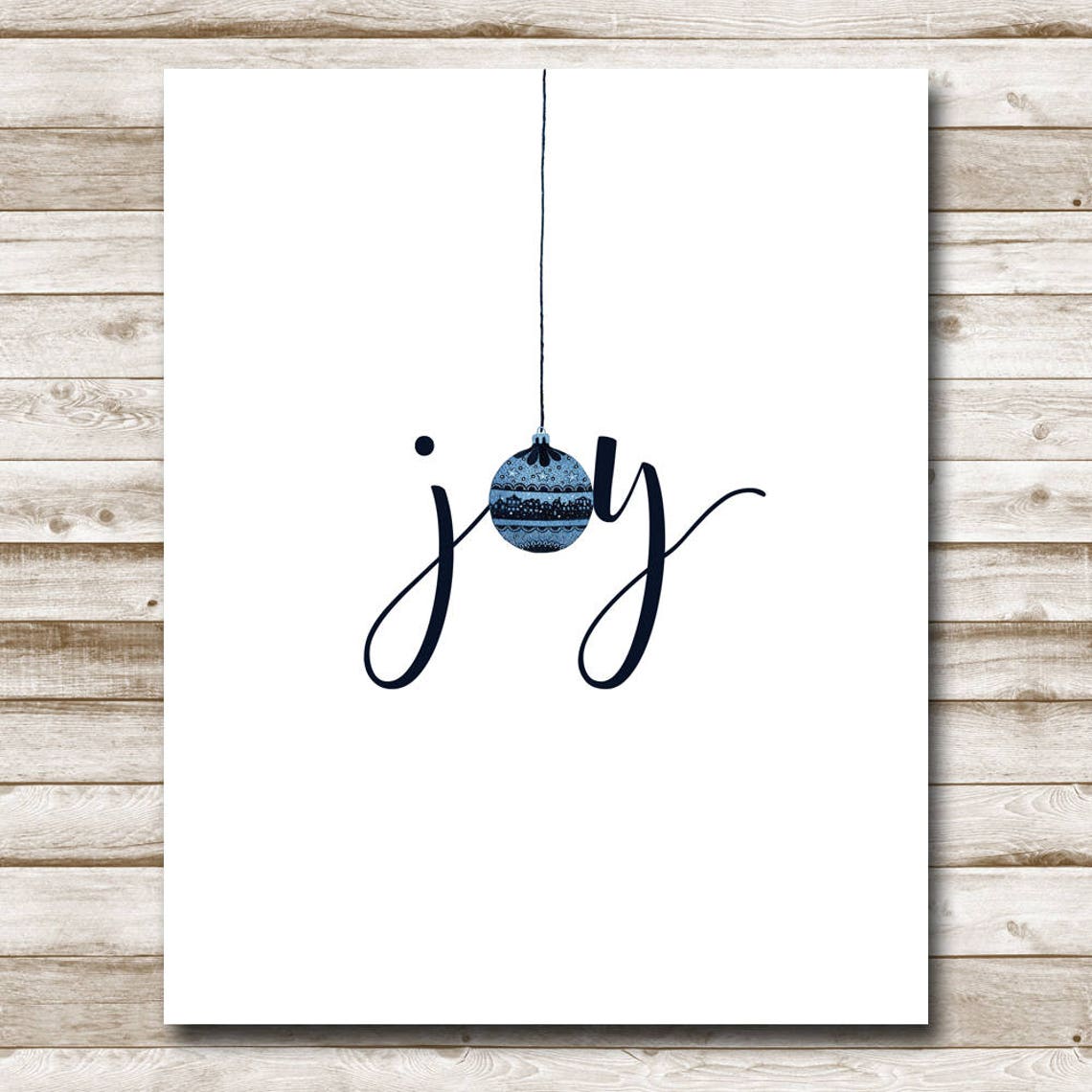 Joy Script Blue Christmas Ornament Minimalist Holiday Wall Poster - Image 4