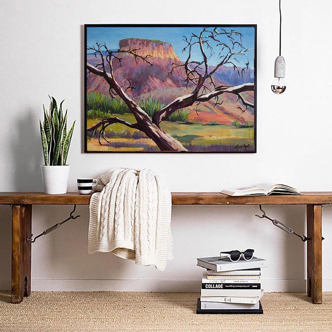 Ghost Ranch New Mexico Red Rock Mesa Bare Tree Painting Poster - Image 4