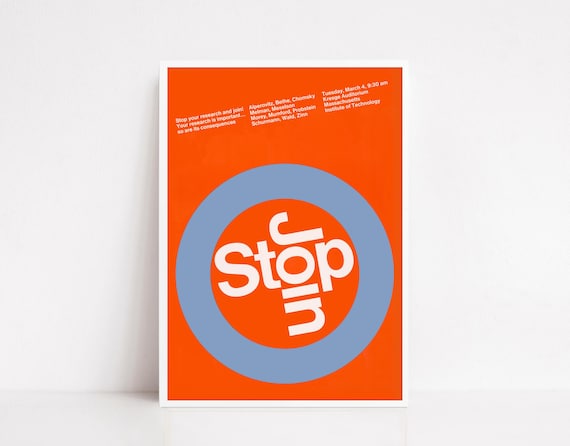Stop MIT Anti War Research Protest 1969 Orange Circle Graphic Poster