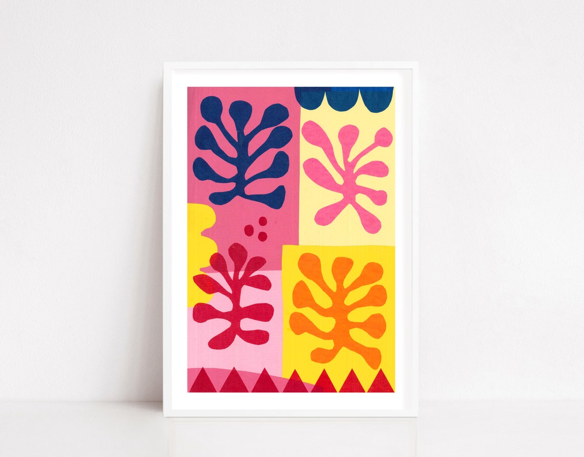 Matisse Style Cut Out Flowers Botanical Color Block Abstract Poster