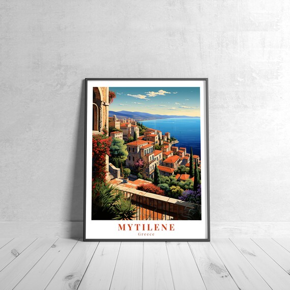 Mytilene Greece Aegean Sea Coastal Town Vintage Travel Poster