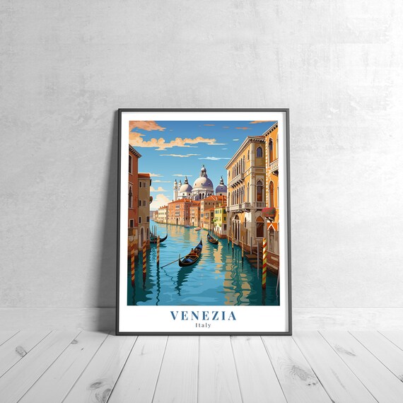 Venice Italy Vintage Travel Poster of Grand Canal and Gondolas