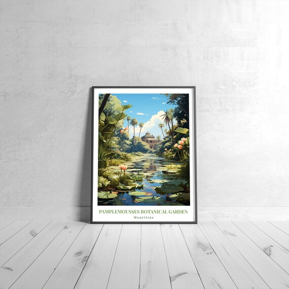 Pamplemousses Botanical Garden Vintage Travel Poster Retro Mauritius Art Print Colorful Home Decor Wall Unique Gift