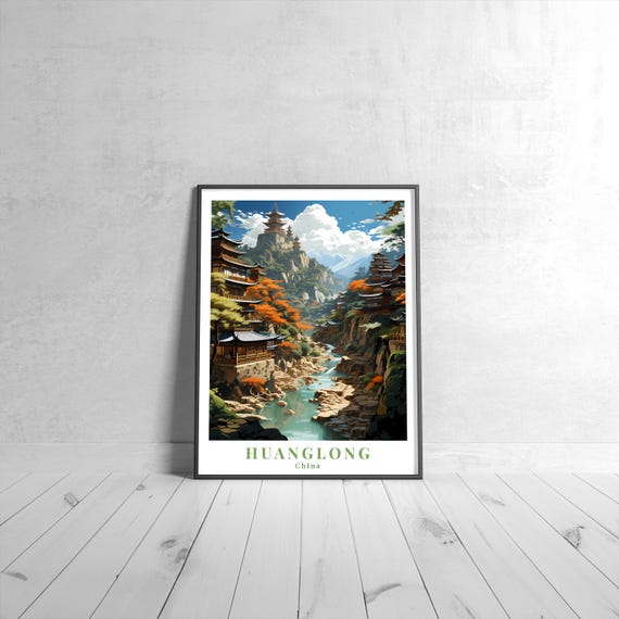 Huanglong Vintage Travel Poster Retro China Art Print Colorful Home Decor Wall Unique Gift