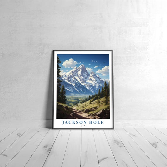 Jackson Hole Vintage Travel Poster Retro Usa Art Print Colorful Home Decor Wall Unique Gift