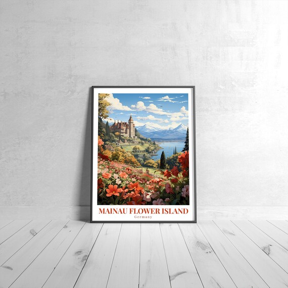 Mainau Flower Island Germany Castle Lake Vintage Travel Poster Floral