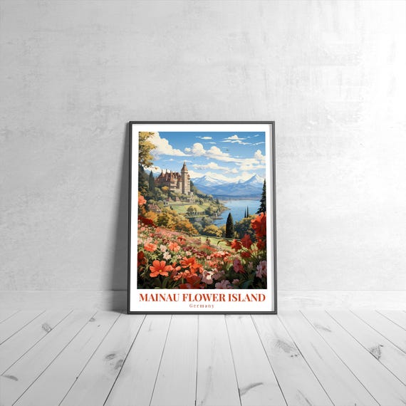 Mainau Flower Island Vintage Travel Poster Retro Germany Art Print Colorful Home Decor Wall Unique Gift