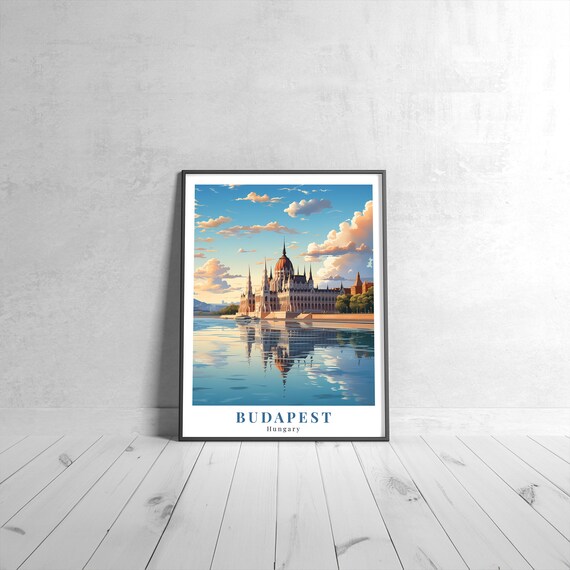 Budapest Hungary Parliament on Danube at Sunset Classic Travel Poster