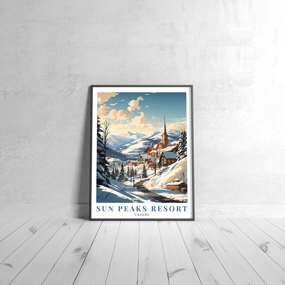Sun Peaks Resort Canada Snowy Mountain Village Winter Travel Poster