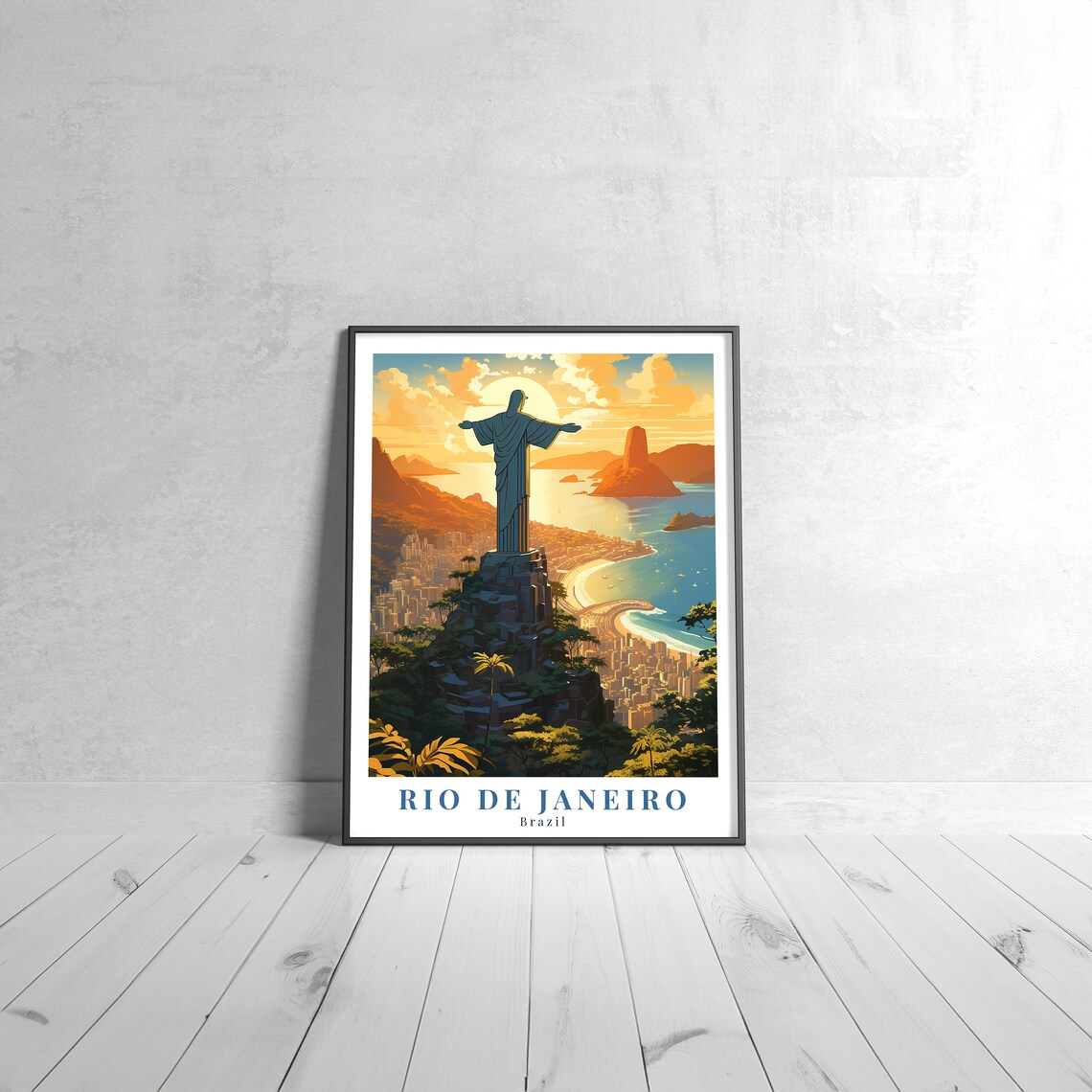 Rio De Janeiro Brazil Vintage Travel Poster with Christ the Redeemer