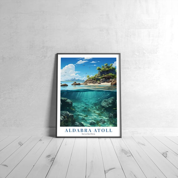 Aldabra Atoll Vintage Travel Poster Retro Seychelles Art Print Colorful Home Decor Wall Unique Gift