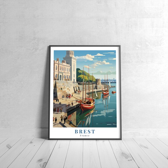 Brest France Old Harbor Sailing Ships Vintage Travel Art Poster