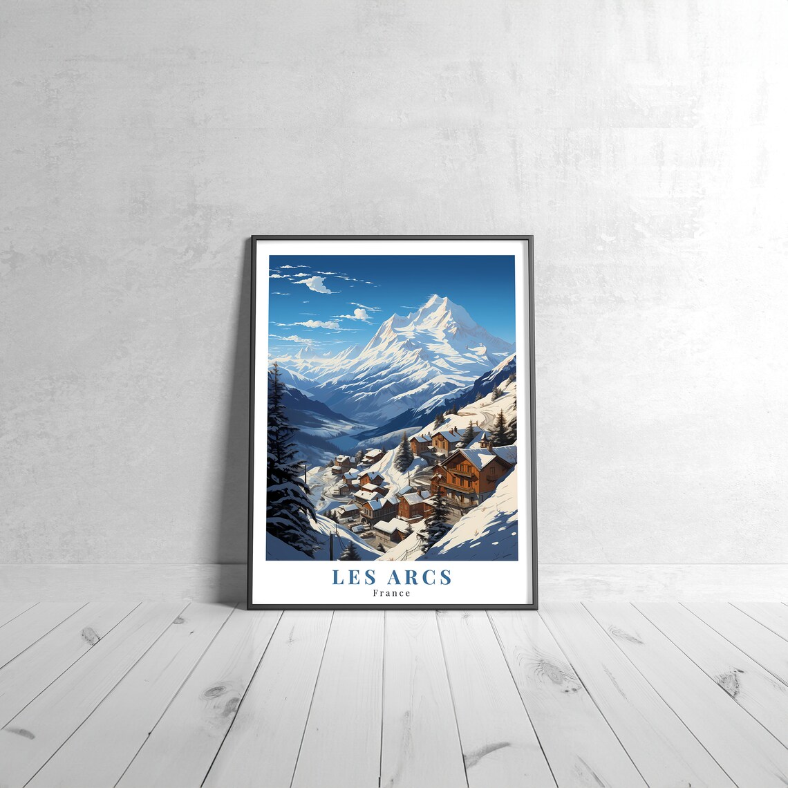 Les Arcs France Vintage Ski Travel Poster With Snowy Alpine Village