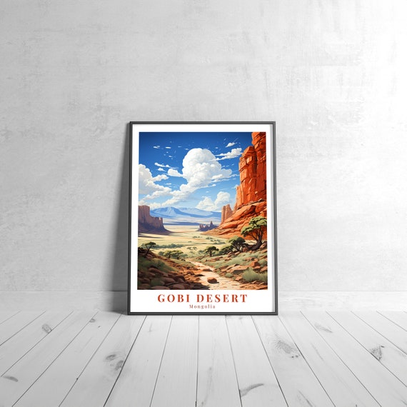 Gobi Desert Vintage Travel Poster Retro Mongolia Art Print Colorful Home Decor Wall Unique Gift