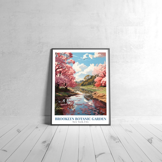 Brooklyn Botanic Garden Vintage Travel Poster Retro New York Usa Art Print Colorful Home Decor Wall Unique Gift