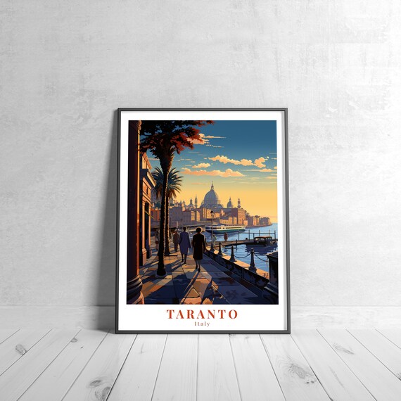 Taranto Italy Waterfront Promenade Cathedral Sunset Travel Poster