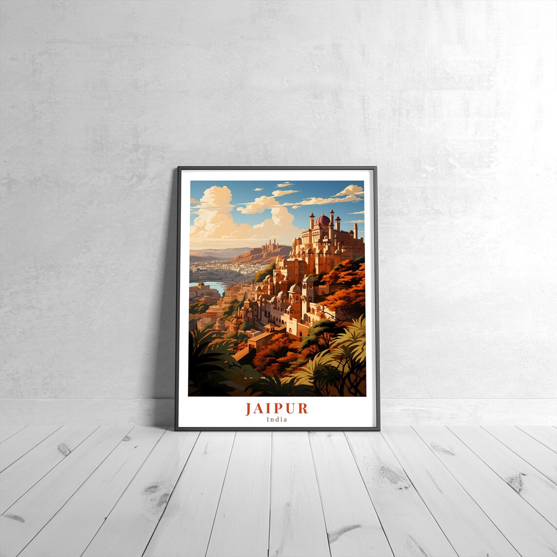 Jaipur India Hilltop Palace Fort Pink City Vintage Travel Print
