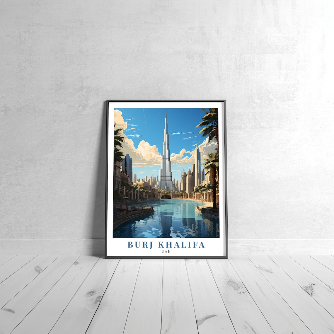 Burj Khalifa Dubai UAE Tallest Tower Skyline Vintage Travel Poster