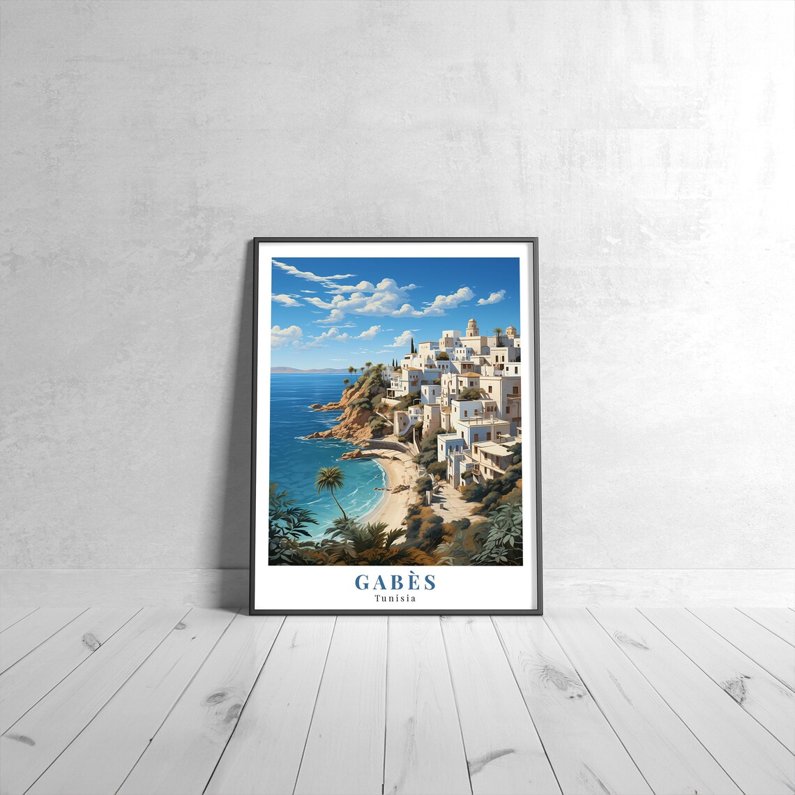 Gabes Tunisia Mediterranean Coastal Town Vintage Travel Poster