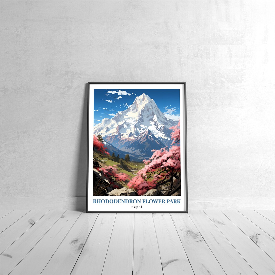 Rhododendron Flower Park Nepal Vintage Travel Poster Mountain