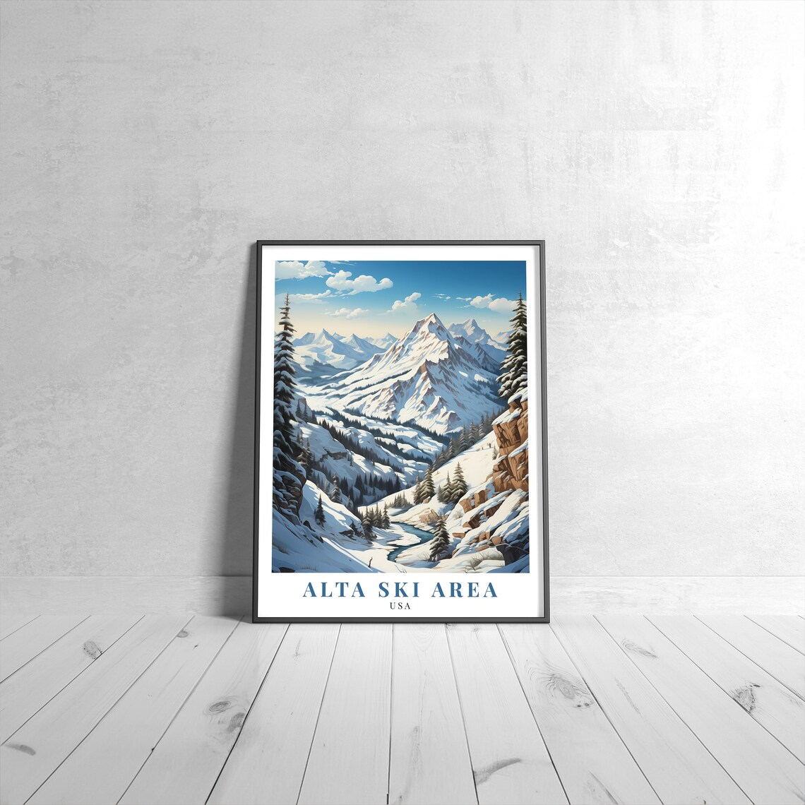Alta Ski Area USA Vintage Travel Poster Snowy Mountain Winter Scene