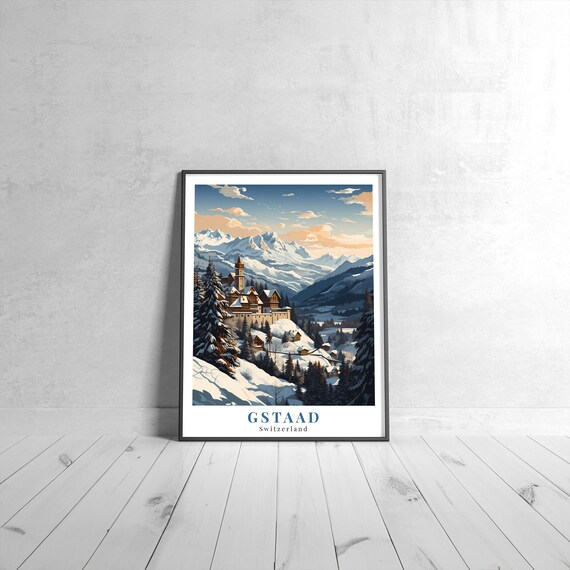 Gstaad Switzerland Snowy Alpine Village Winter Travel Poster