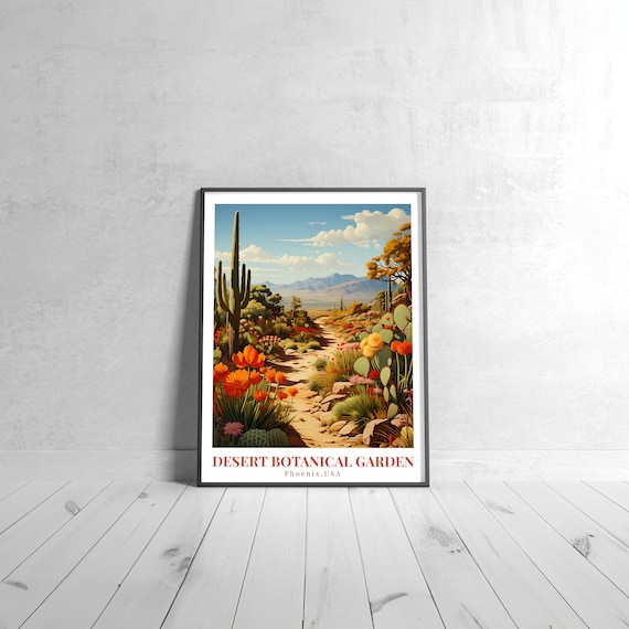 Desert Botanical Garden Vintage Travel Poster Retro Phoenixarizonausa Art Print Colorful Home Decor Unique Gift